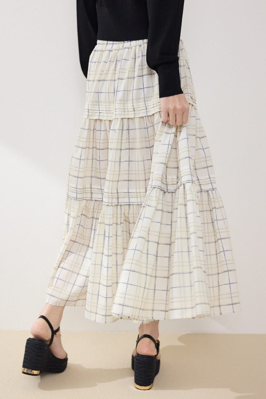 ウエストシャーリングタックデザインフレアスカート 柄YEL FREE