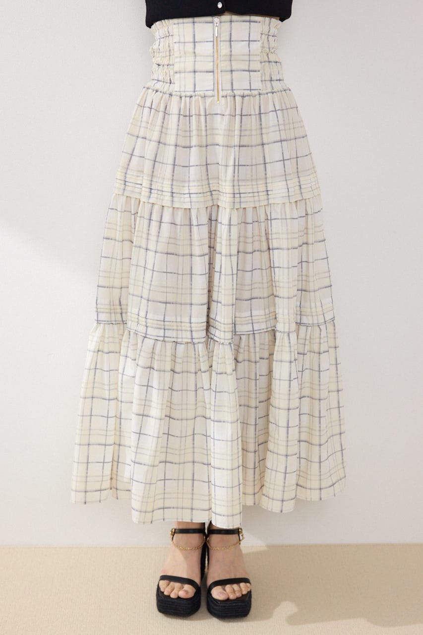 ウエストシャーリングタックデザインフレアスカート 柄YEL FREE