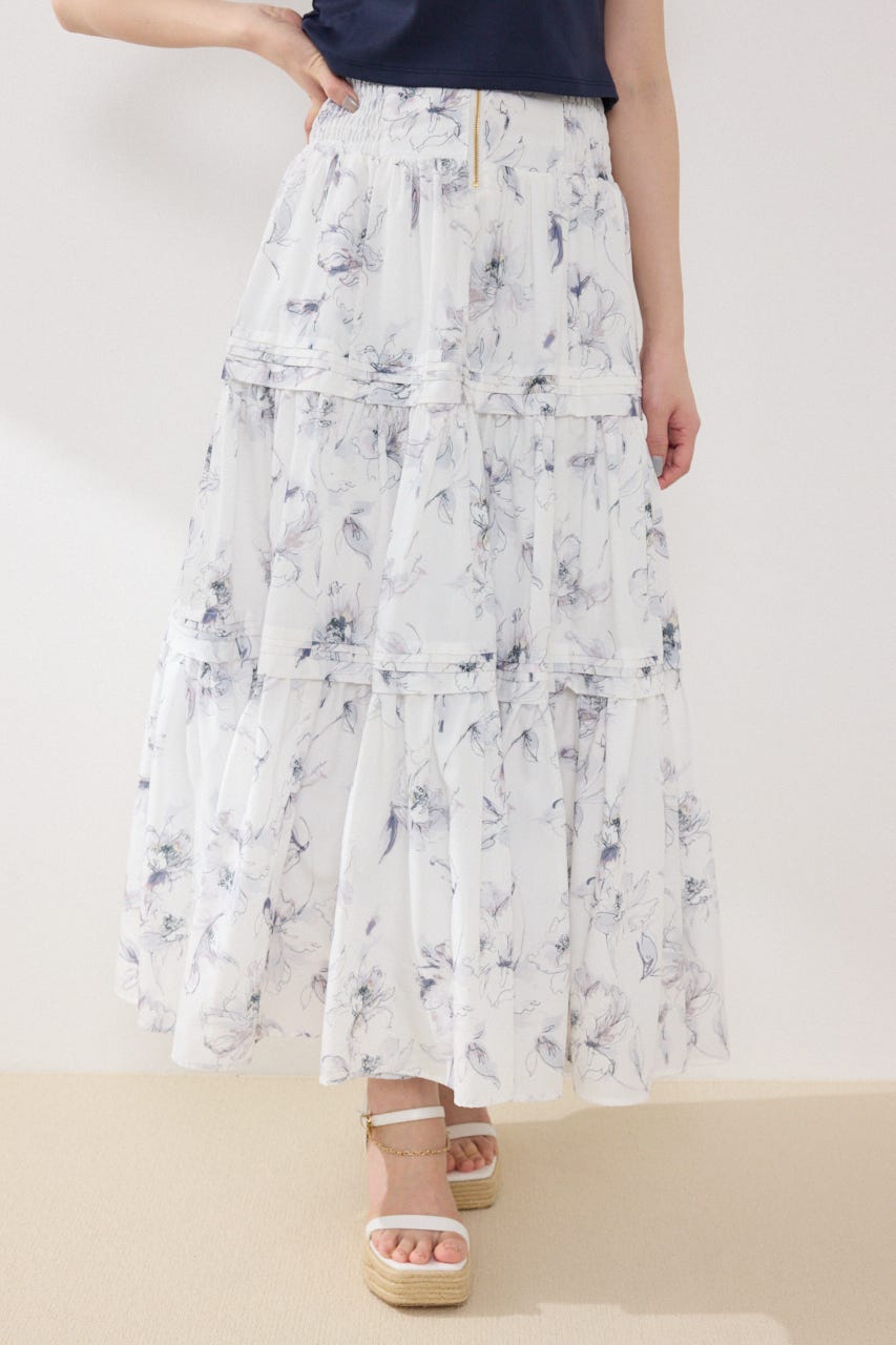 ウエストシャーリングタックデザインフレアスカート Multi_1 FREE