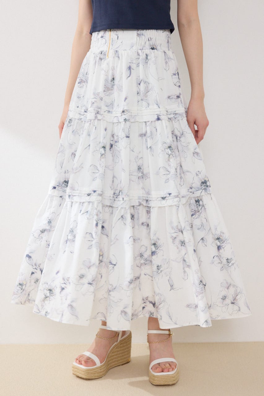 ウエストシャーリングタックデザインフレアスカート Multi_1 FREE