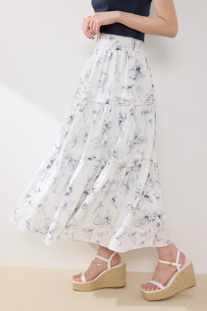 ウエストシャーリングタックデザインフレアスカート Multi_1 FREE