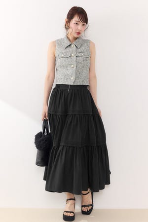 ウエストシャーリングタックデザインフレアスカート