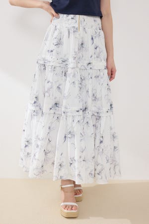 ウエストシャーリングタックデザインフレアスカート