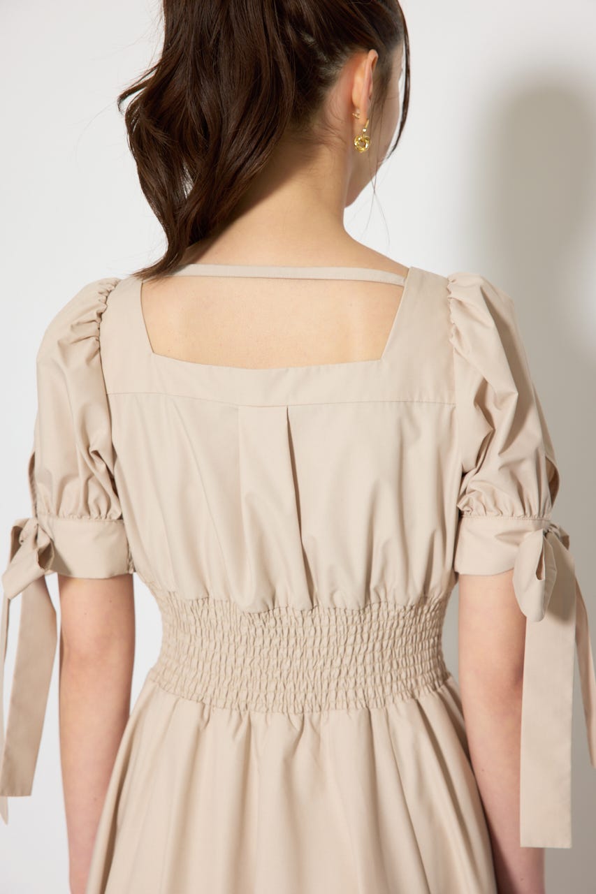 リボンスリーブフレアワンピース BEG S