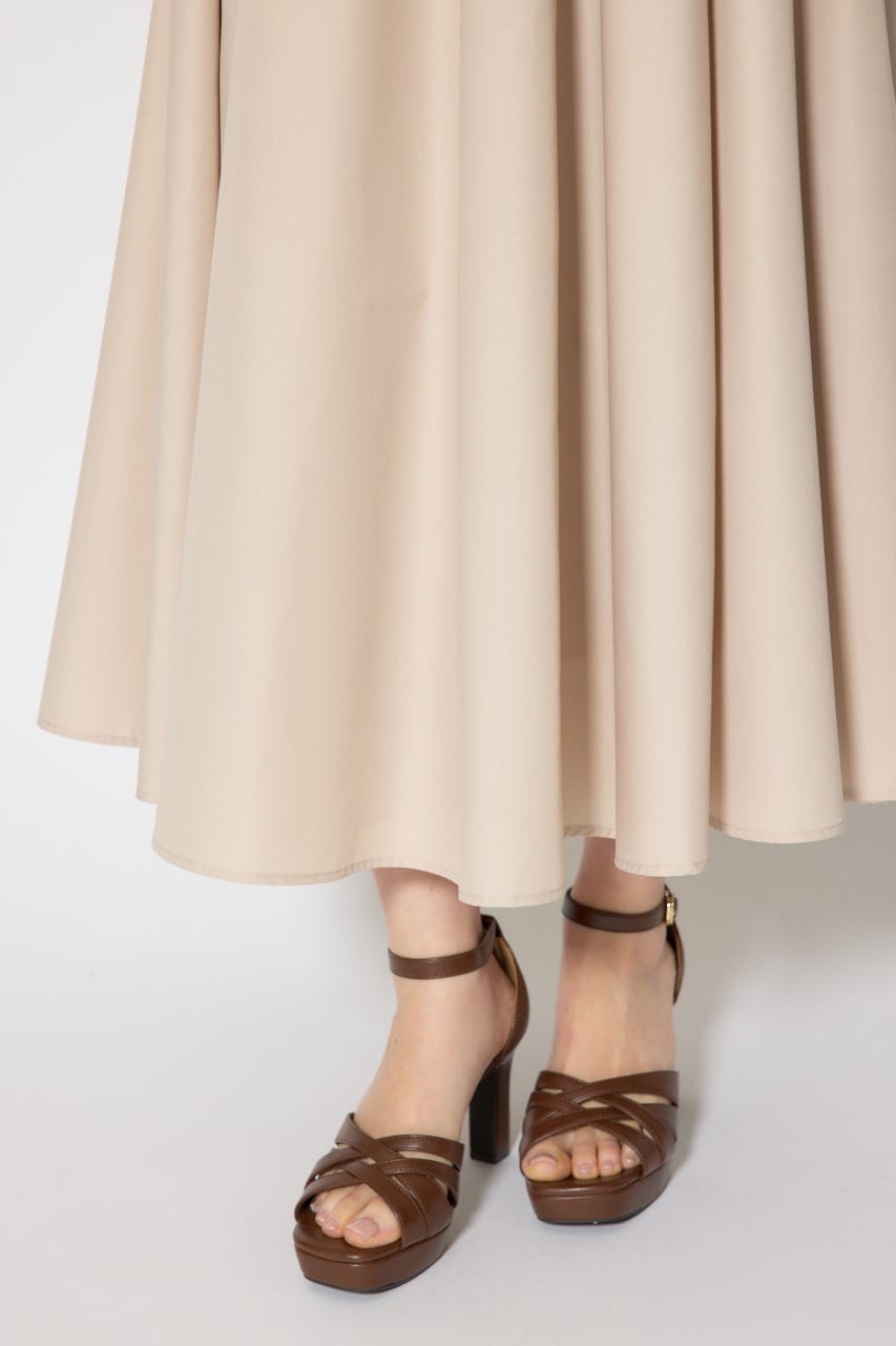 【ひとめ惚れワンピ】リボンスリーブフレアワンピース BEG S