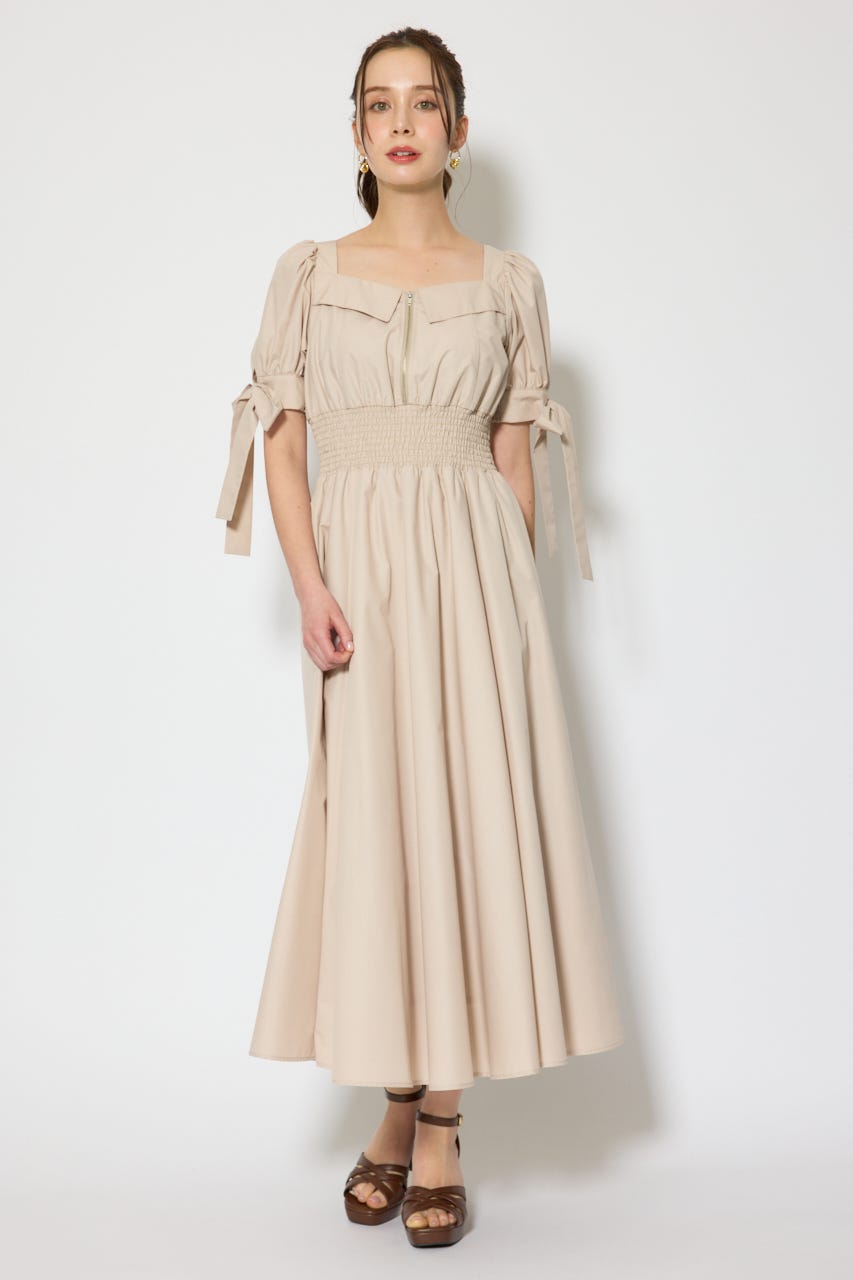 リボンスリーブフレアワンピース BEG S