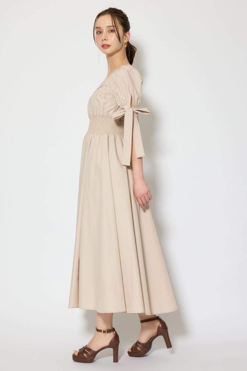 リボンスリーブフレアワンピース BEG S