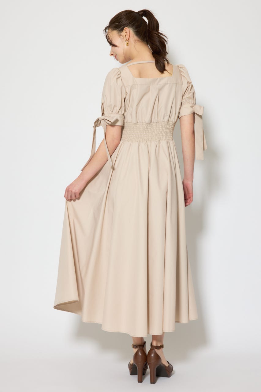 リボンスリーブフレアワンピース BEG S