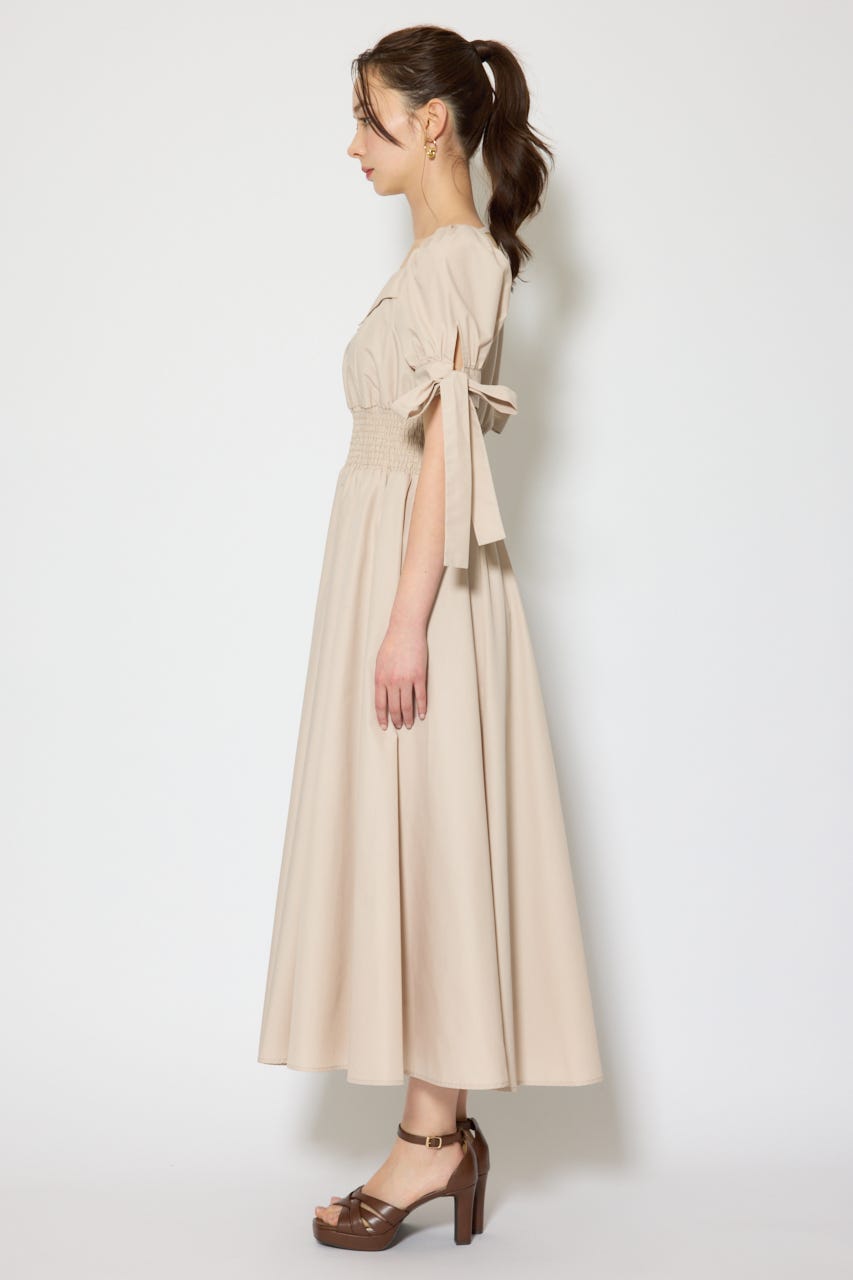 リボンスリーブフレアワンピース BEG S