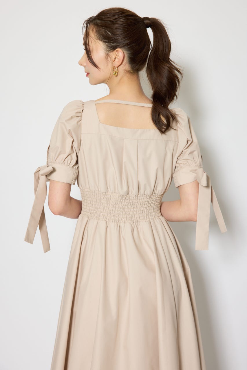 リボンスリーブフレアワンピース BEG S