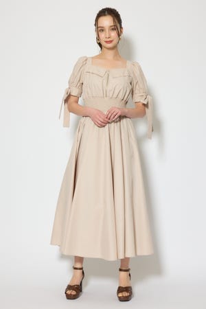 リボンスリーブフレアワンピース