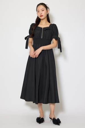 リボンスリーブフレアワンピース