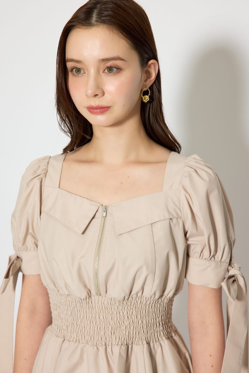 リボンスリーブフレアミニワンピース BEG M