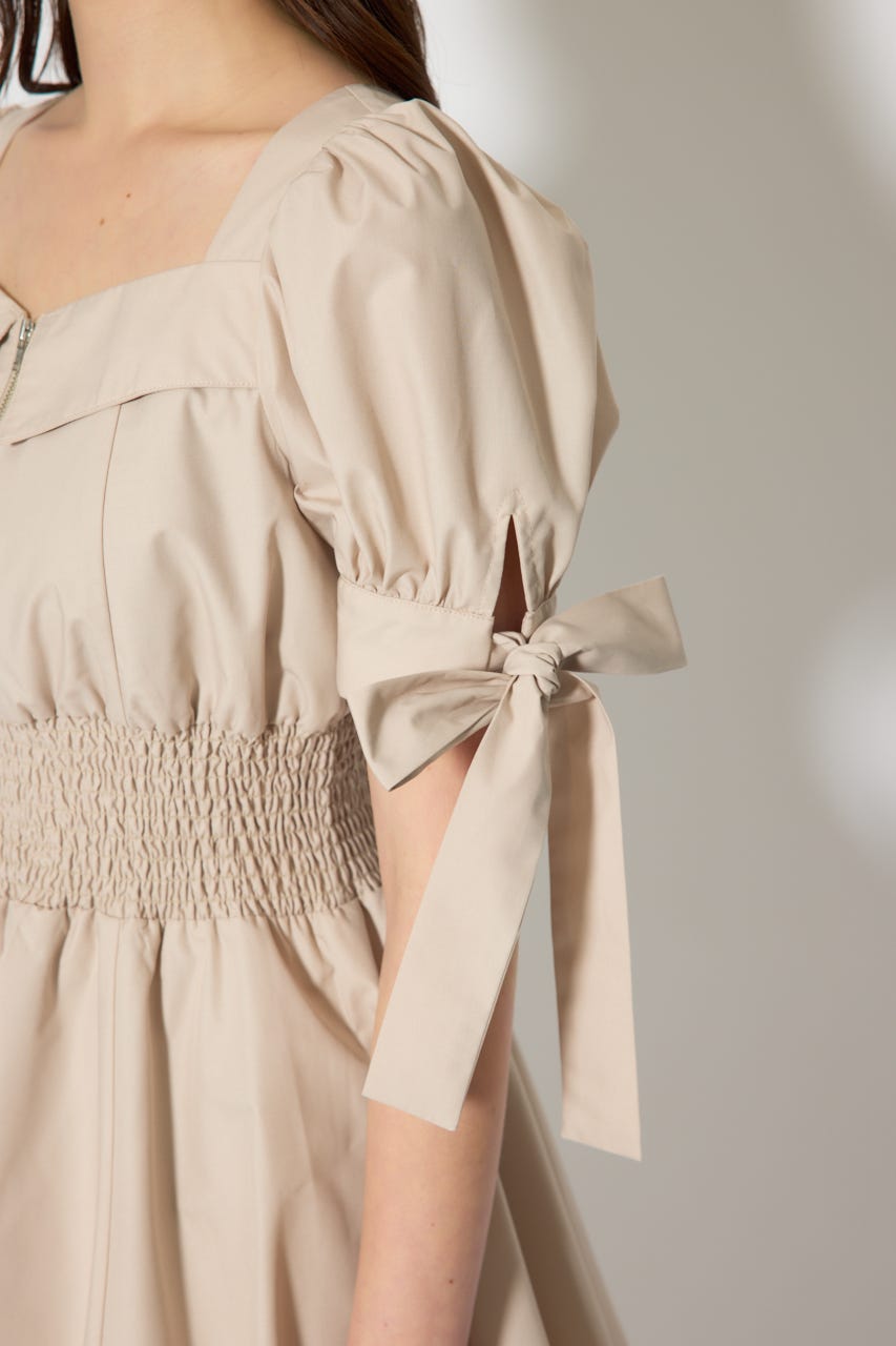 リボンスリーブフレアミニワンピース BEG M