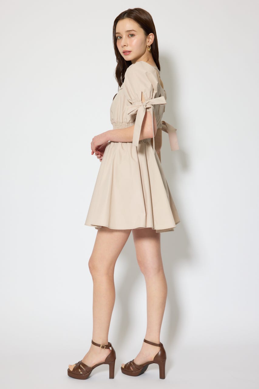 リボンスリーブフレアミニワンピース BEG M