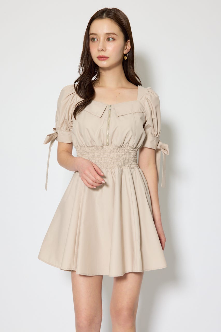 リボンスリーブフレアミニワンピース BEG M