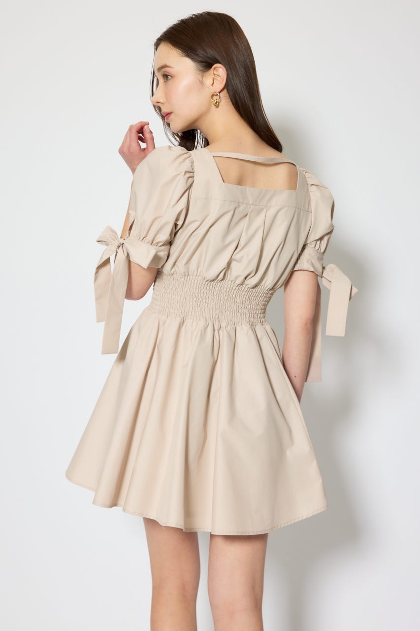 リボンスリーブフレアミニワンピース BEG M