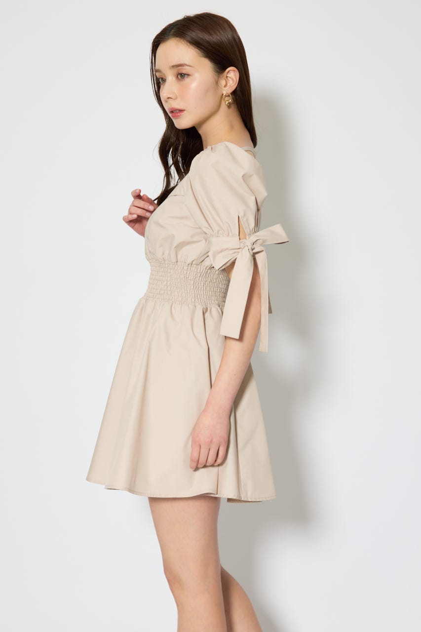 リボンスリーブフレアミニワンピース BEG M