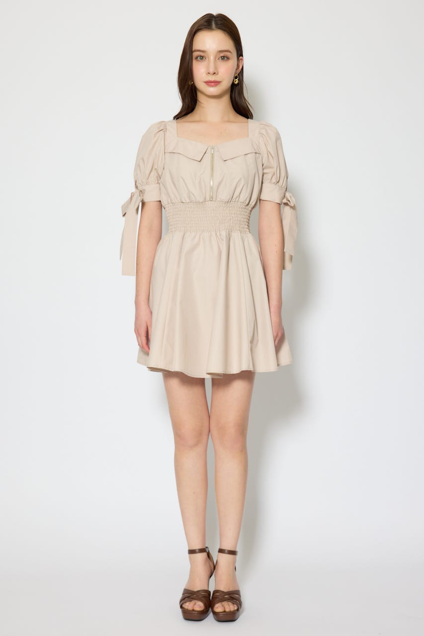リボンスリーブフレアミニワンピース BEG M