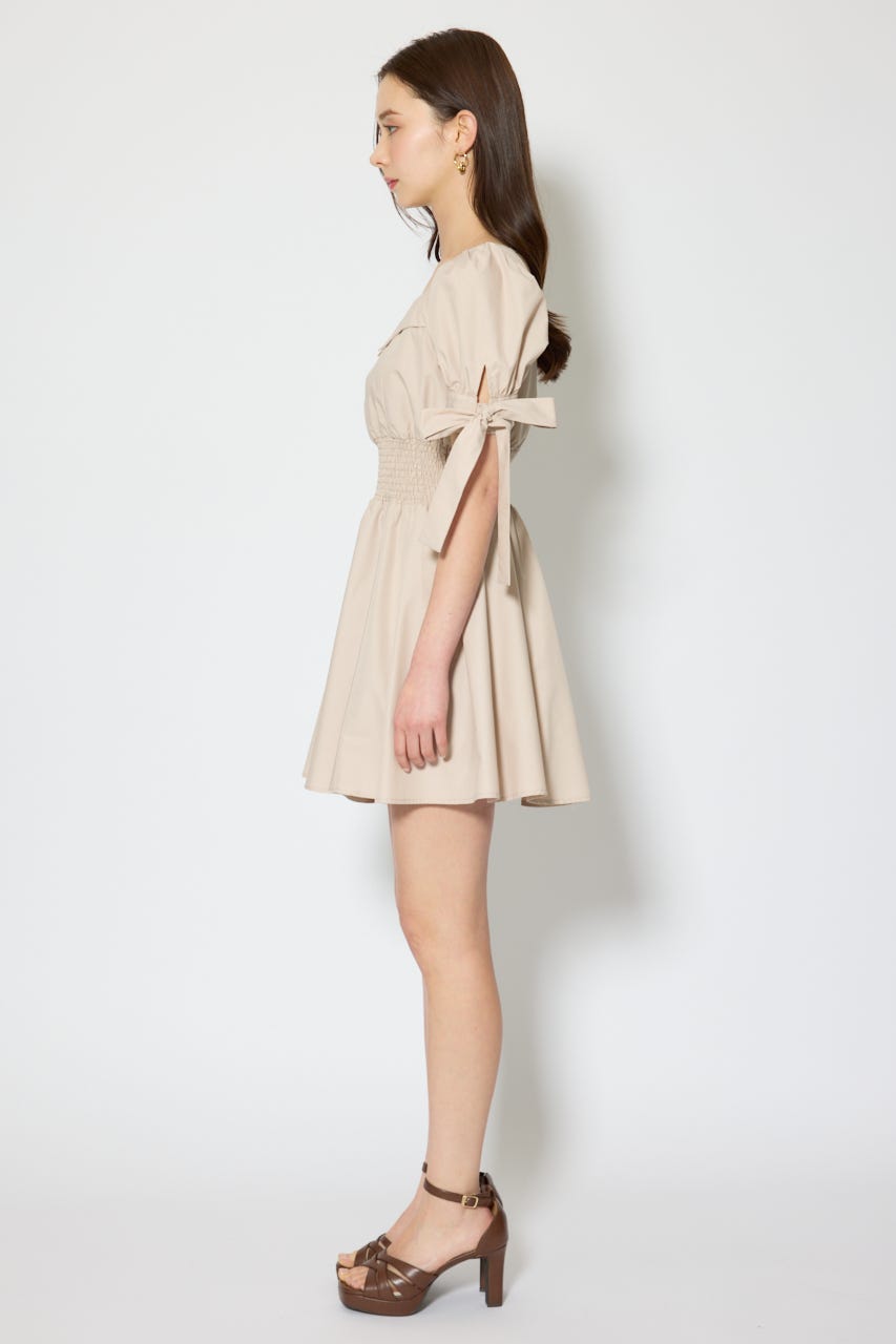 リボンスリーブフレアミニワンピース BEG M