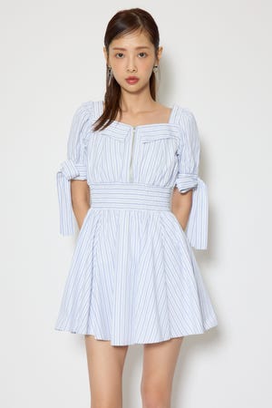 リボンスリーブフレアミニワンピース