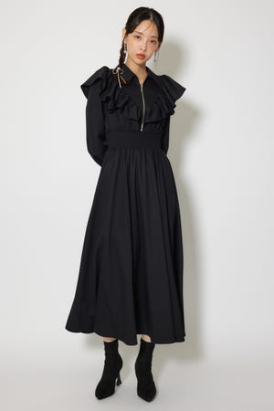 フロントZIPフリルシャツワンピース