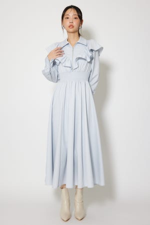 フロントZIPフリルシャツワンピース