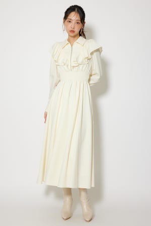 フロントZIPフリルシャツワンピース