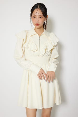 フロントZIPフリルミニシャツワンピース