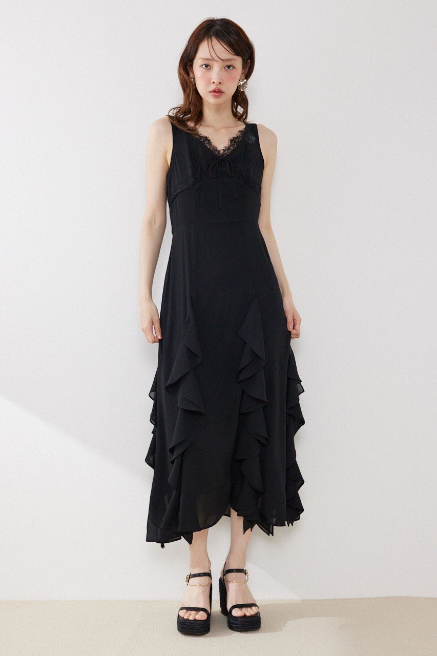 レースコンビフリルAラインワンピース BLK S