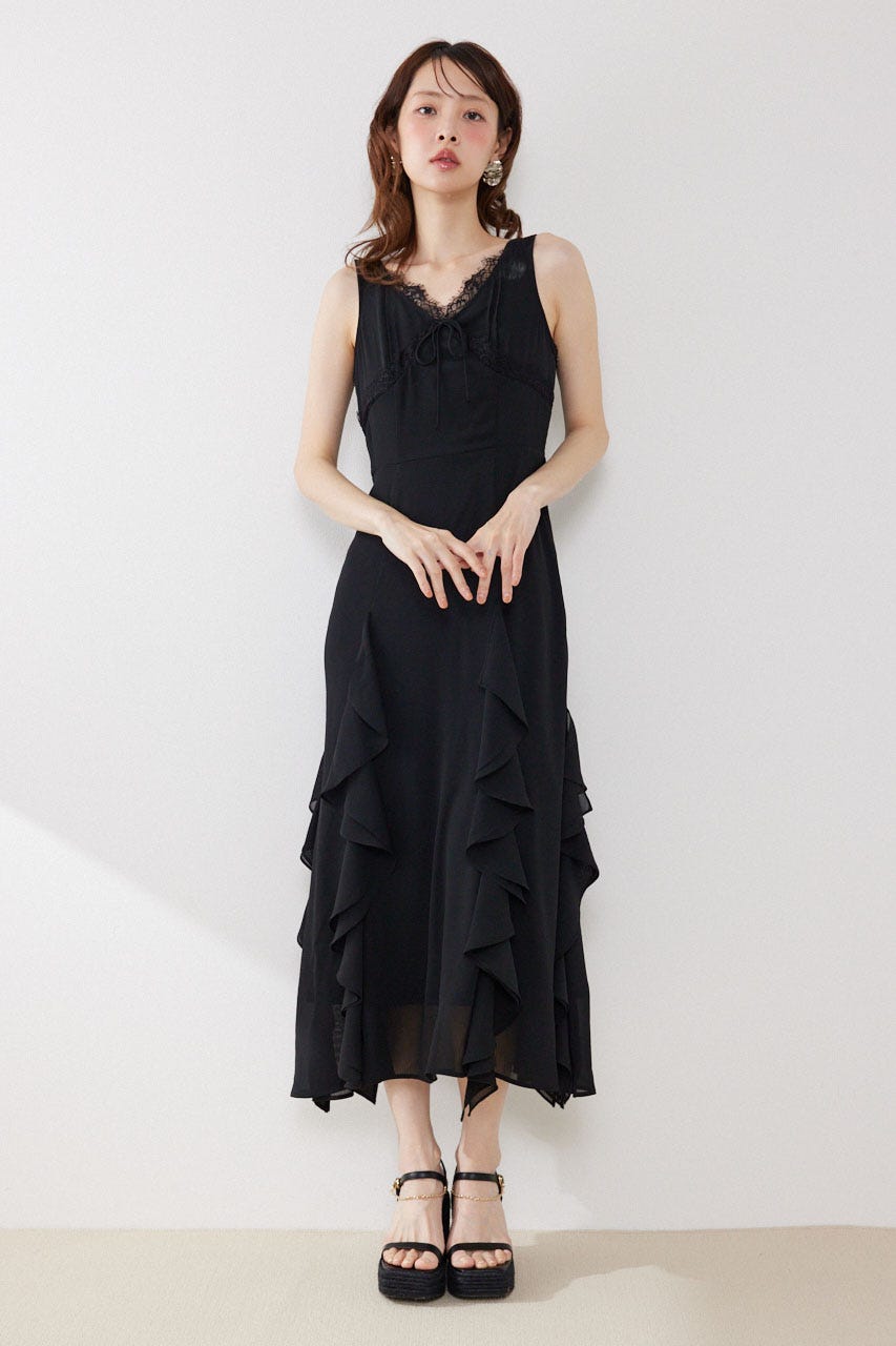 レースコンビフリルAラインワンピース BLK S