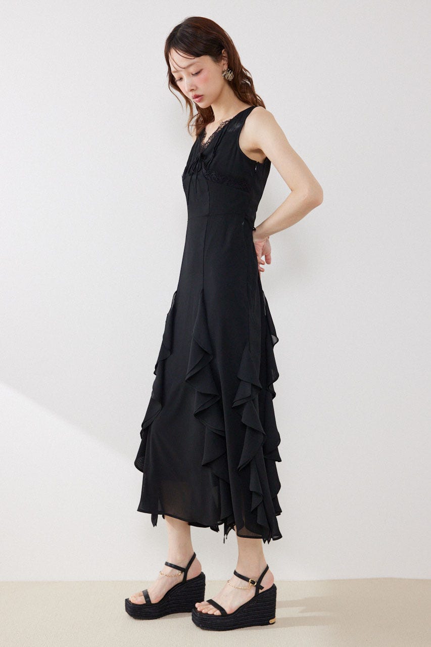 レースコンビフリルAラインワンピース BLK S