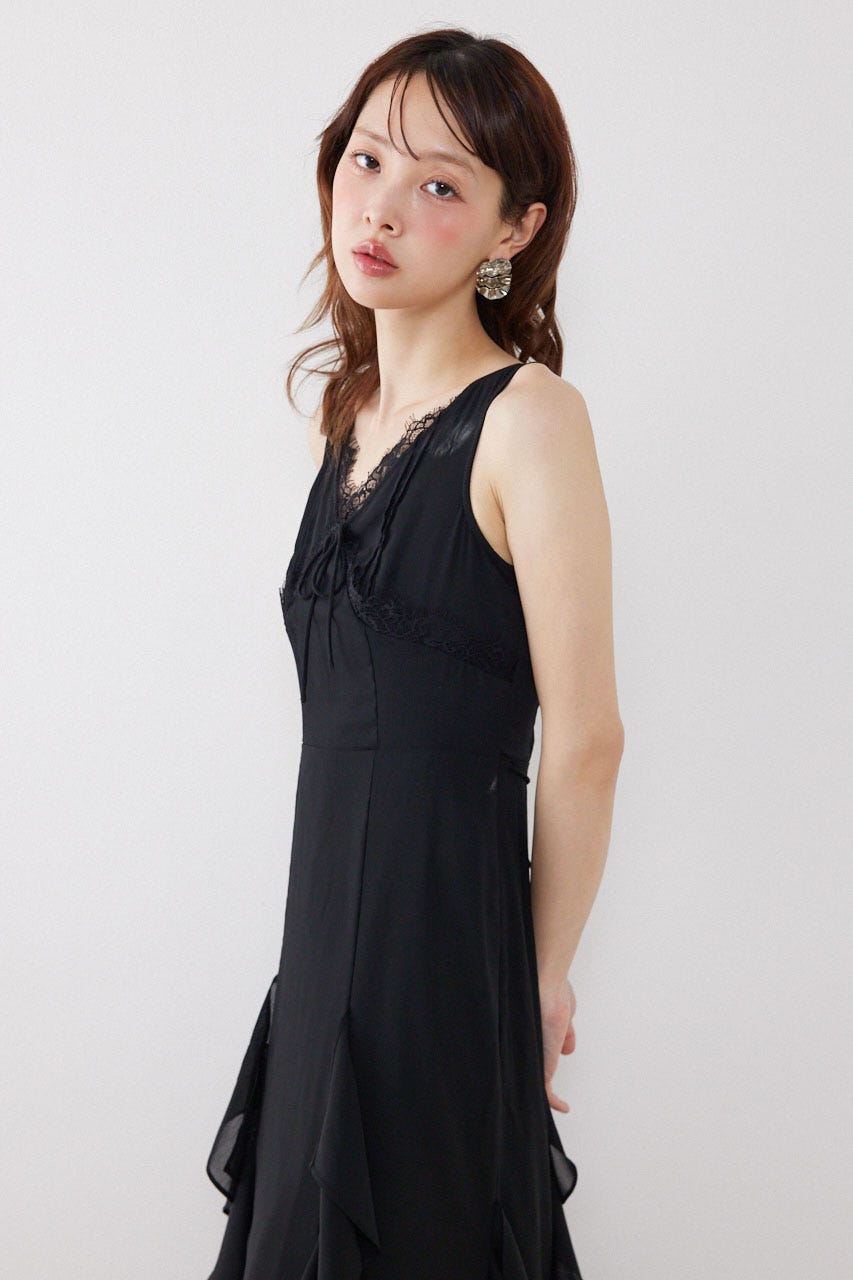 レースコンビフリルAラインワンピース BLK S