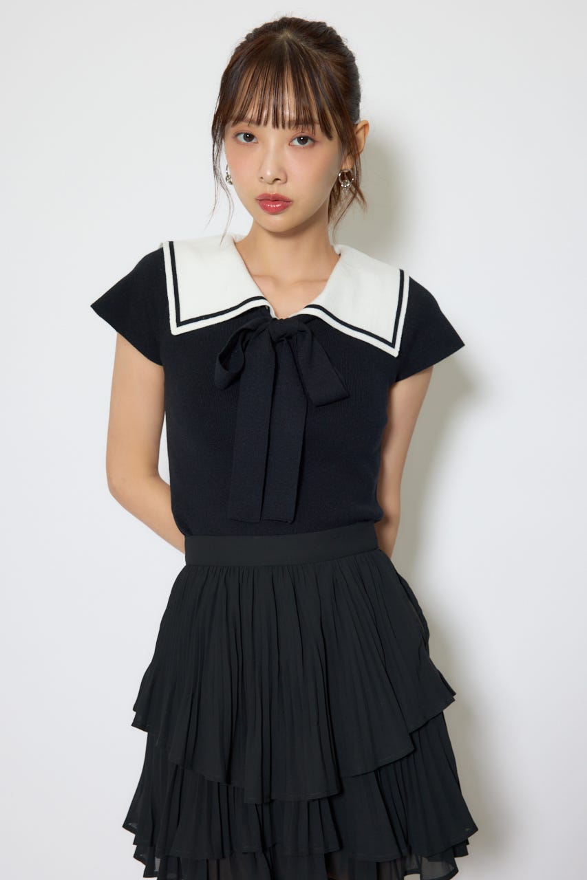セーラーカラーデザインニットトップス BLK FREE