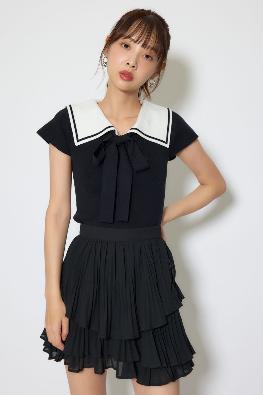 セーラーカラーデザインニットトップス BLK FREE