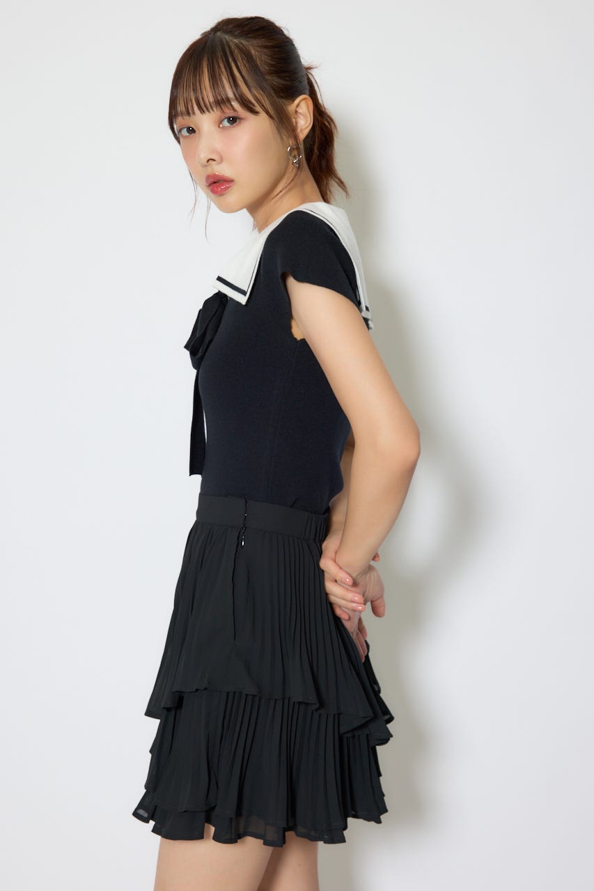 セーラーカラーデザインニットトップス BLK FREE