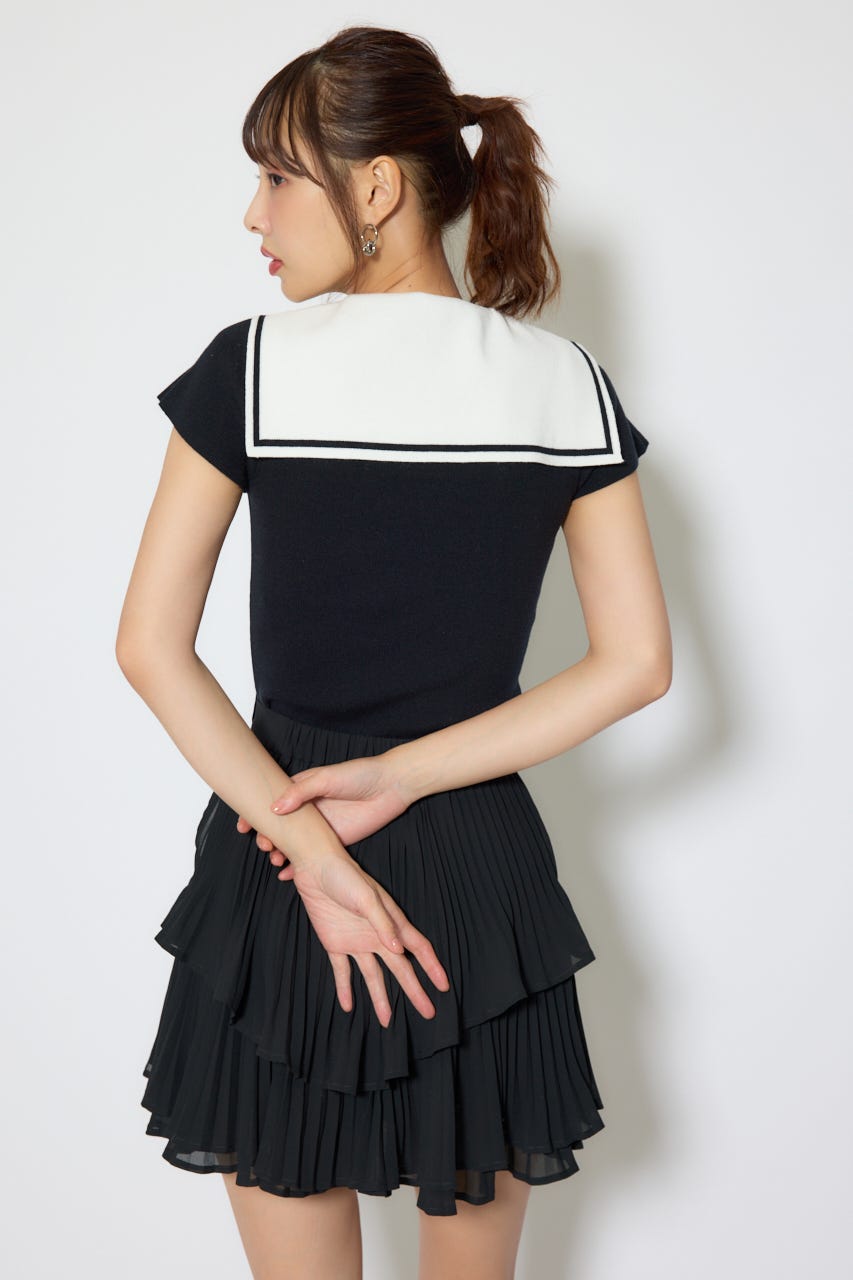 セーラーカラーデザインニットトップス BLK FREE