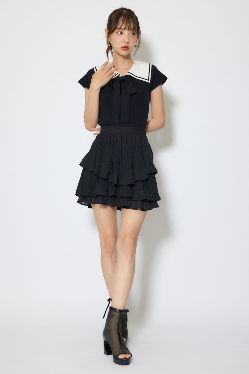 セーラーカラーデザインニットトップス BLK FREE