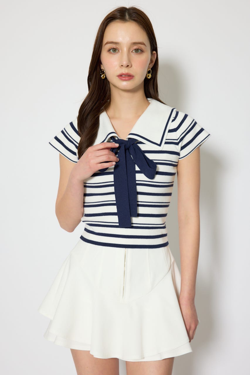 セーラーカラーデザインニットトップス Multi_1 FREE