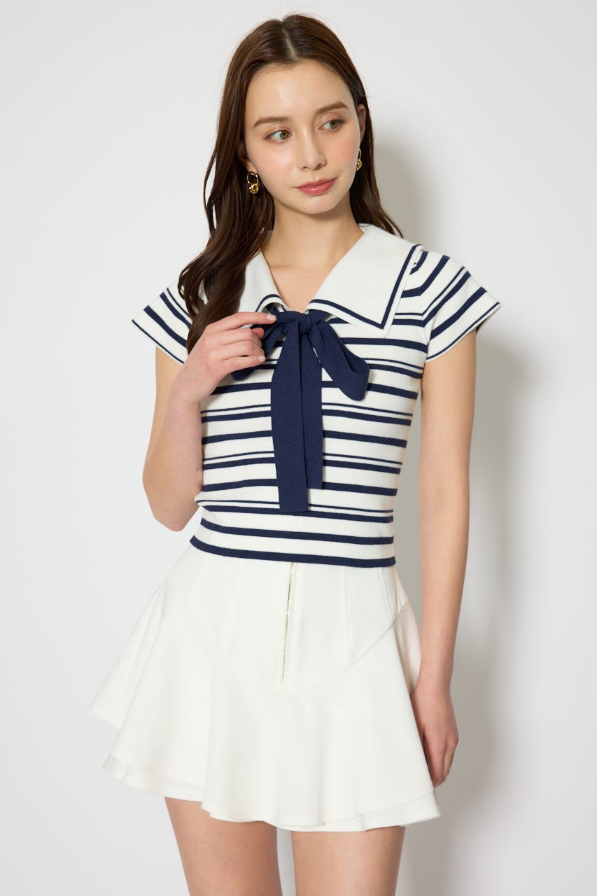 セーラーカラーデザインニットトップス Multi_1 FREE