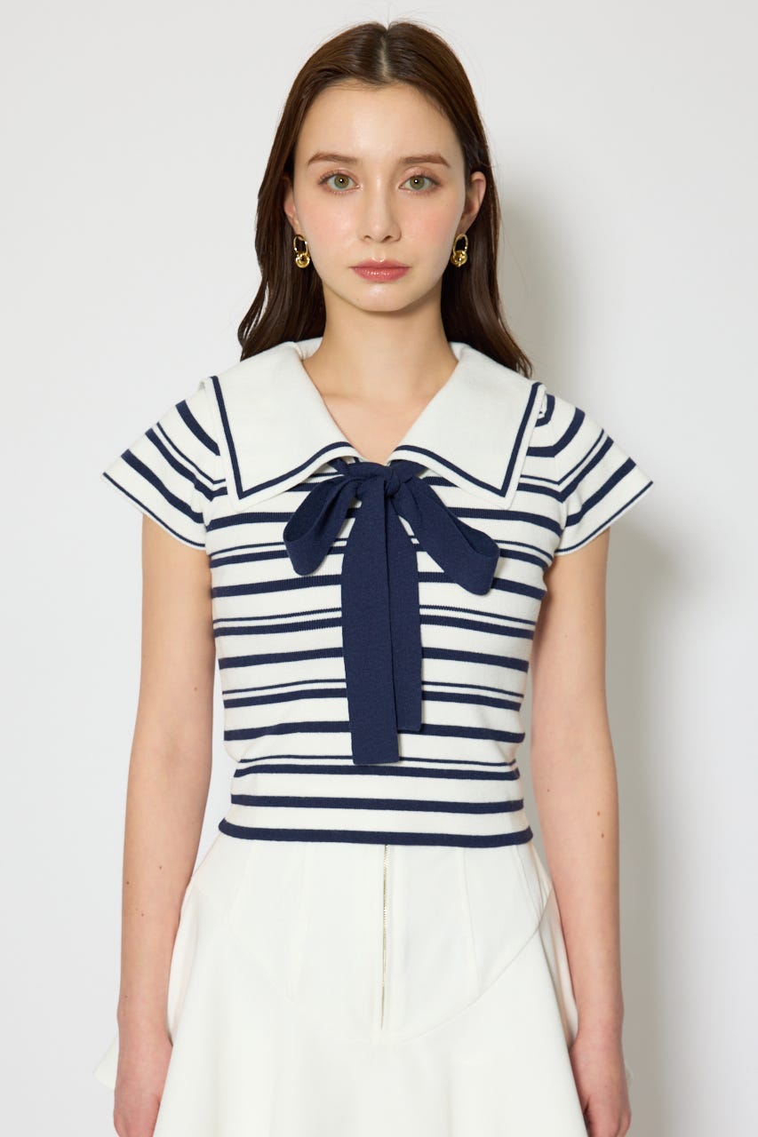 セーラーカラーデザインニットトップス Multi_1 FREE