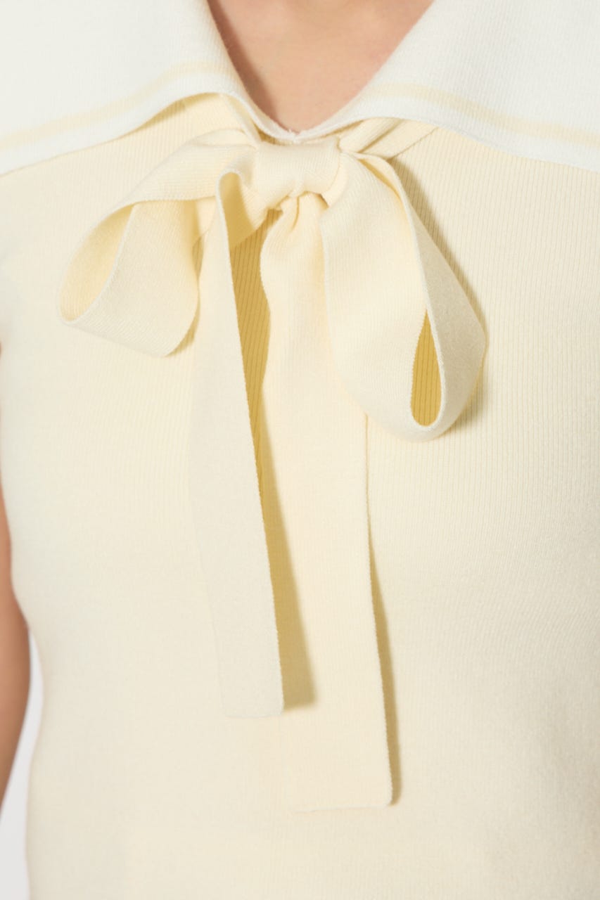 セーラーカラーデザインニットトップス YEL FREE