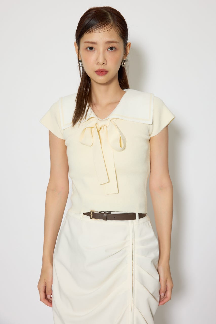 セーラーカラーデザインニットトップス YEL FREE