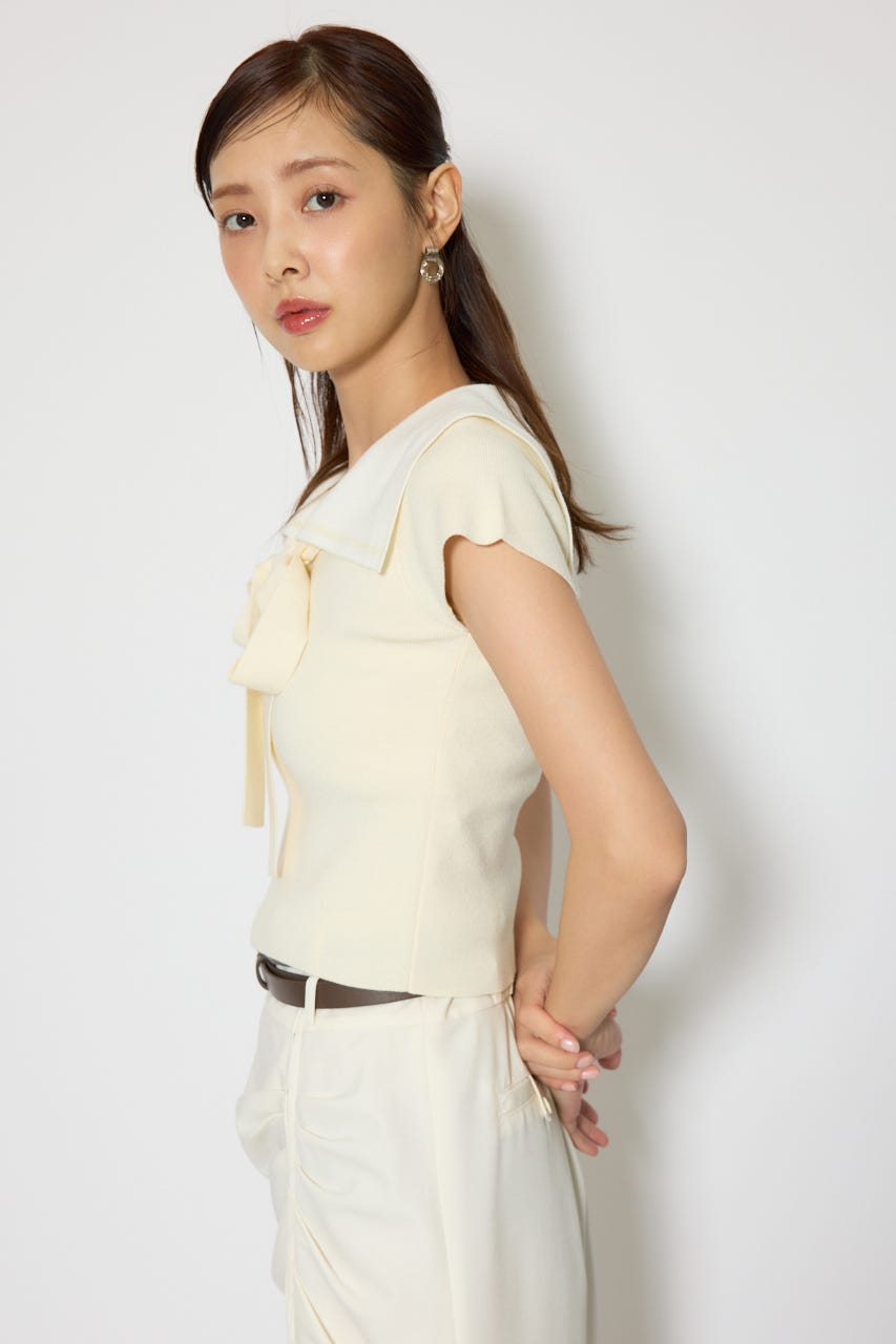 セーラーカラーデザインニットトップス YEL FREE