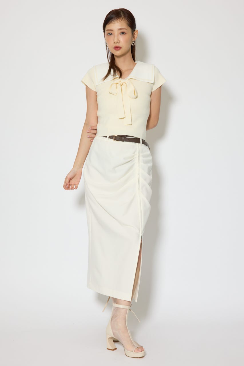 セーラーカラーデザインニットトップス YEL FREE