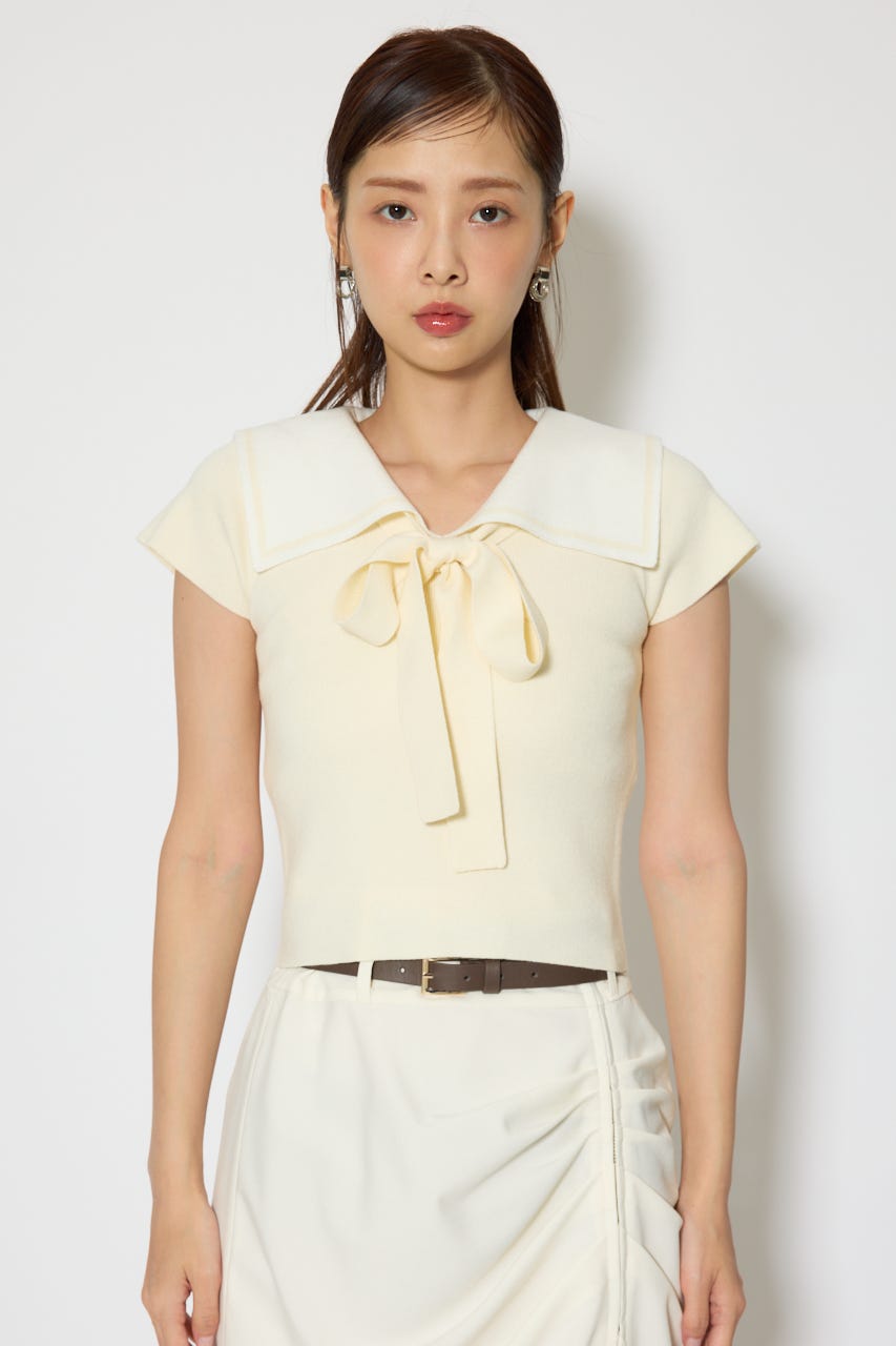 セーラーカラーデザインニットトップス YEL FREE