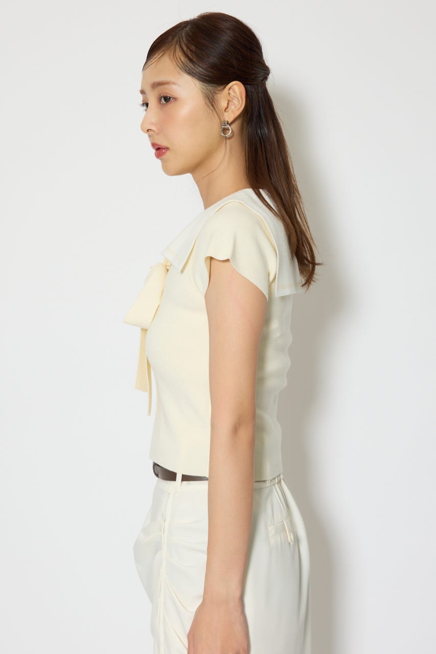 セーラーカラーデザインニットトップス YEL FREE