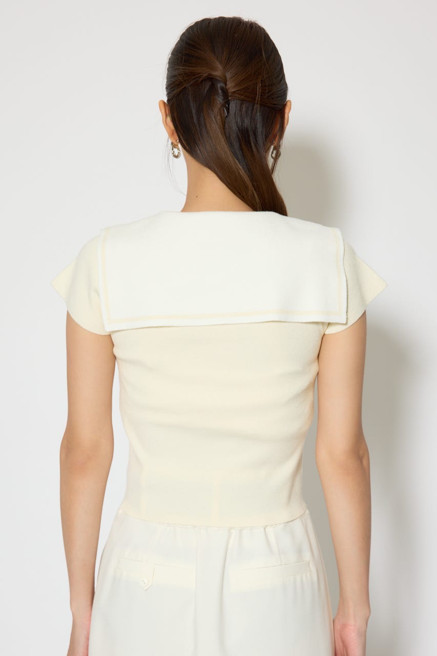 セーラーカラーデザインニットトップス YEL FREE