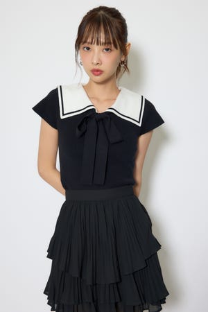 セーラーカラーデザインニットトップス