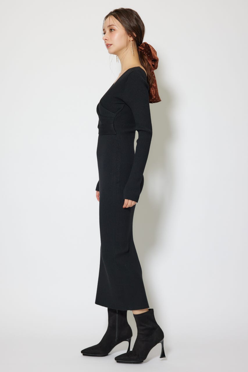 カシュクールウォッシャブルニットワンピース BLK FREE